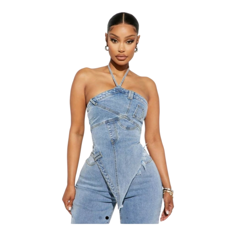 Like New FN Blue Denim Strapless 2 Piece Set - Picture 2 of 3